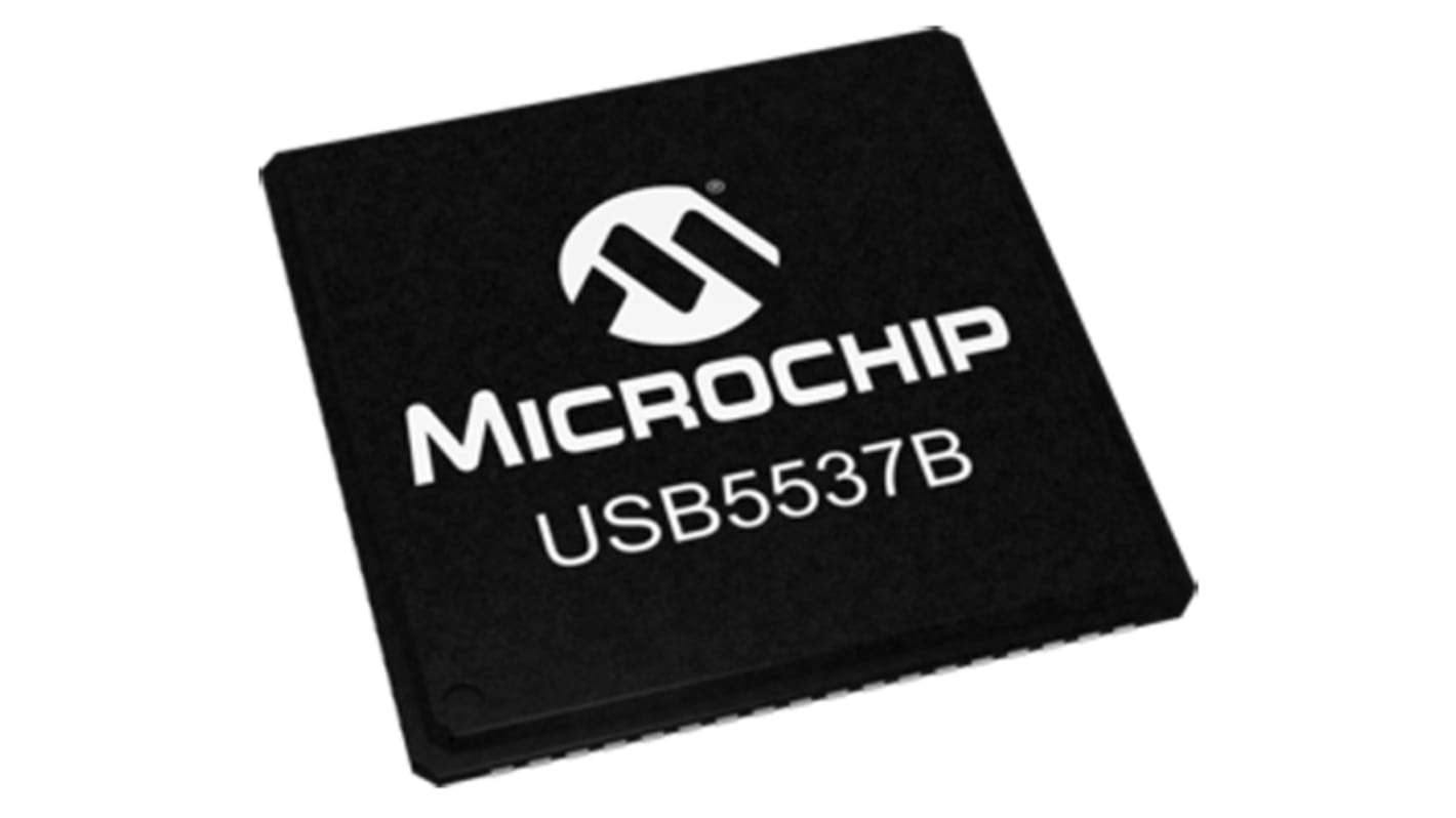 Microchip USB5537B-6070AKZE, USB Controller, 7-Channel, 12 Mbps, 480 Mbps, USB 2.0, USB 3.0, 1.25 V, 3.3 V, 72-Pin QFN