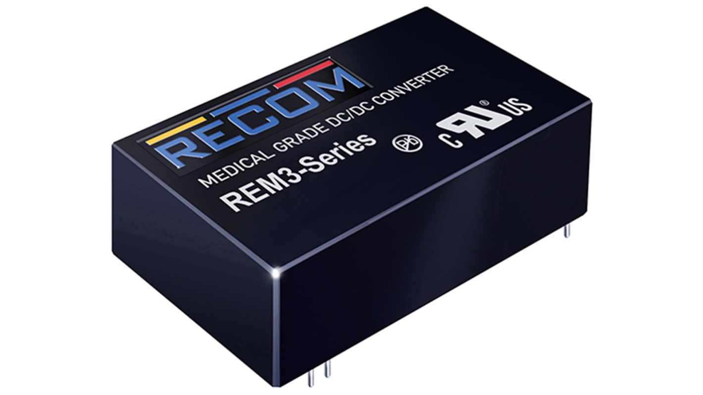 Recom REM3 DC-DC Converter, ±15V dc/ ±100mA Output, 5.5 → 9 V dc Input, 3W, Through Hole, +105°C Max Temp -40°C