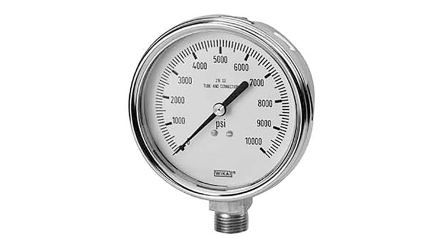 WIKA Analogue Pressure Gauge 100psi Bottom Entry 100mm Outside Diameter, UKAS