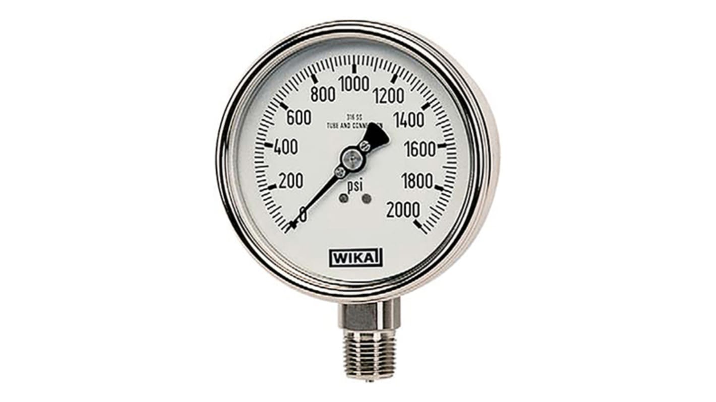 WIKA Analogue Pressure Gauge 3000psi Bottom Entry 63mm Outside Diameter, UKAS