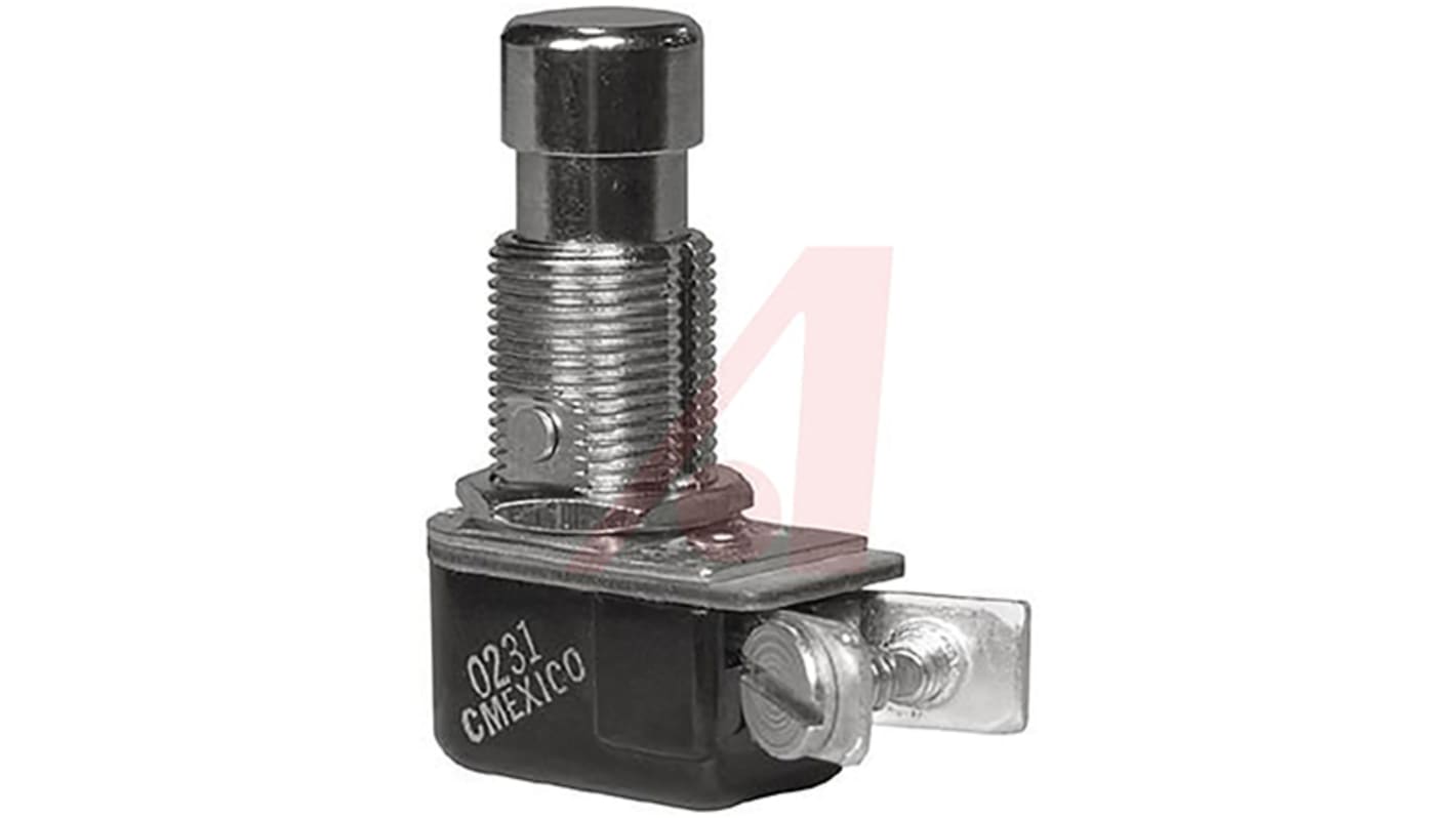 Carling Technologies Push Button Switch, Latching, Panel Mount, 12.7mm Cutout, SPST, 250V ac