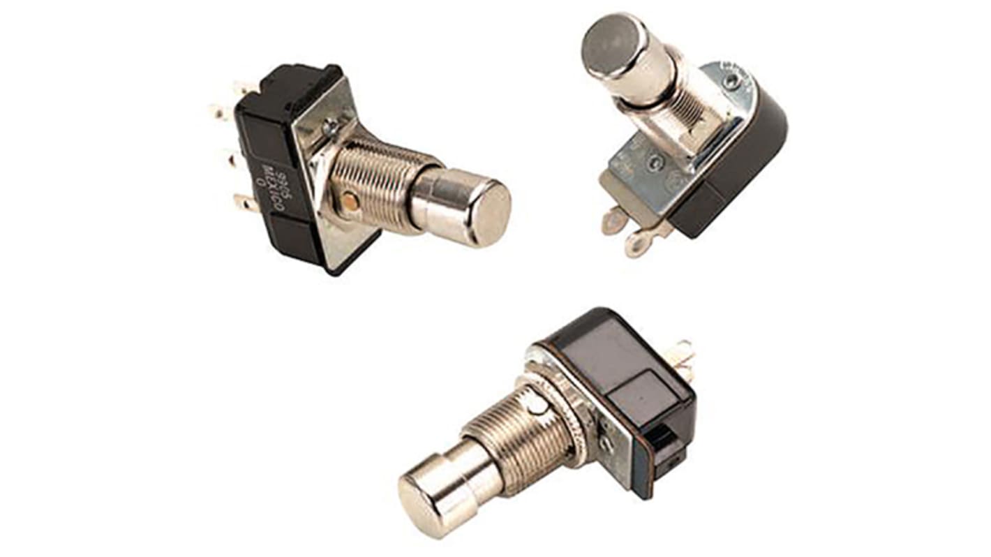 Carling Technologies Push Button Switch, Momentary, Panel Mount, 12.7mm Cutout, SPST, 250V ac