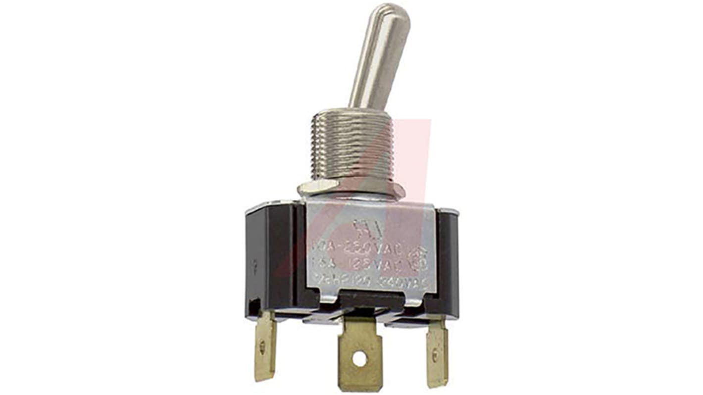 Carling Technologies Toggle Switch, Panel Mount, Latching, SPDT, Solder Terminal, 250V ac