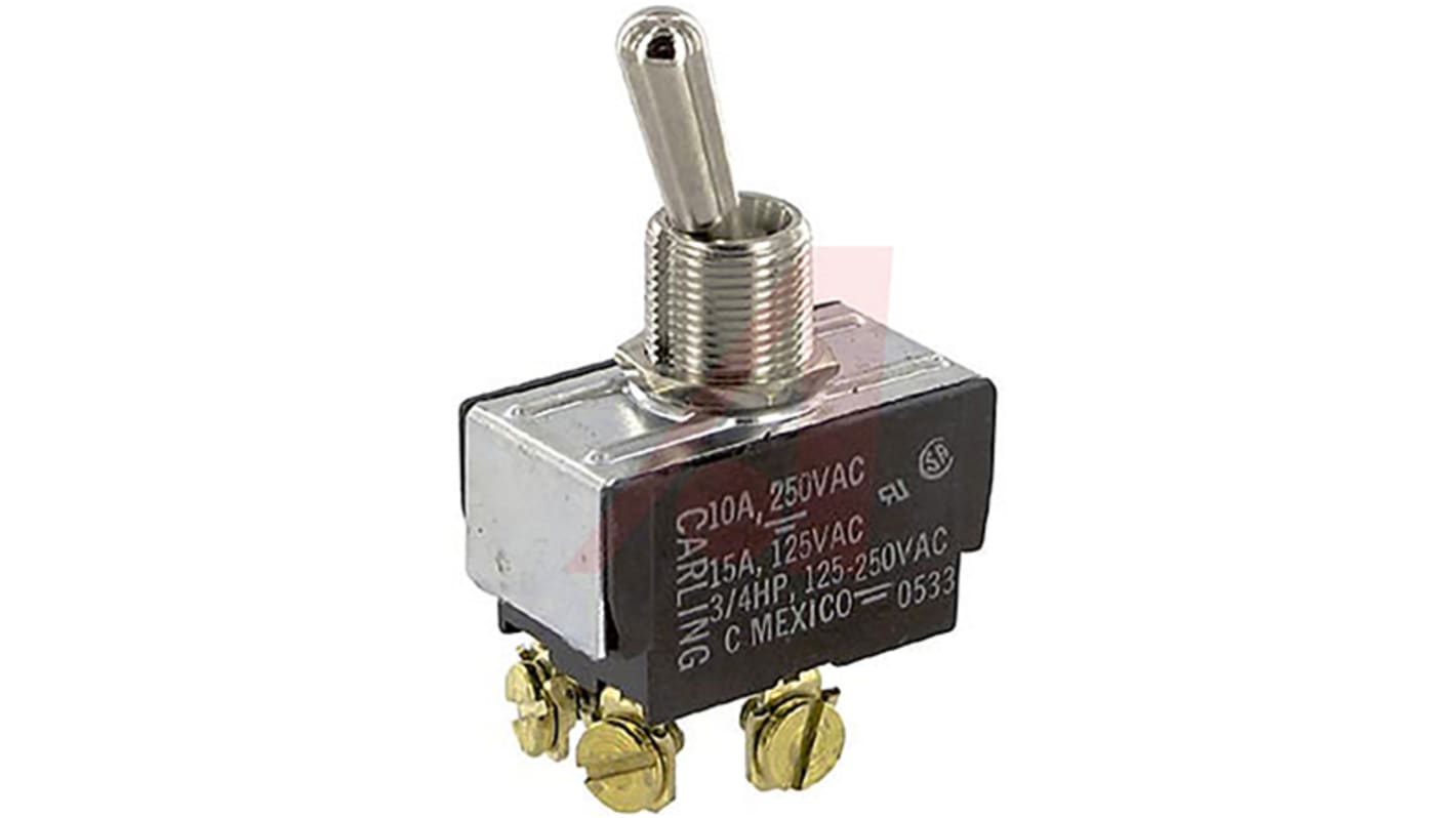 Carling Technologies Toggle Switch, Panel Mount, Latching, DPST, Through Hole Terminal, 250V ac