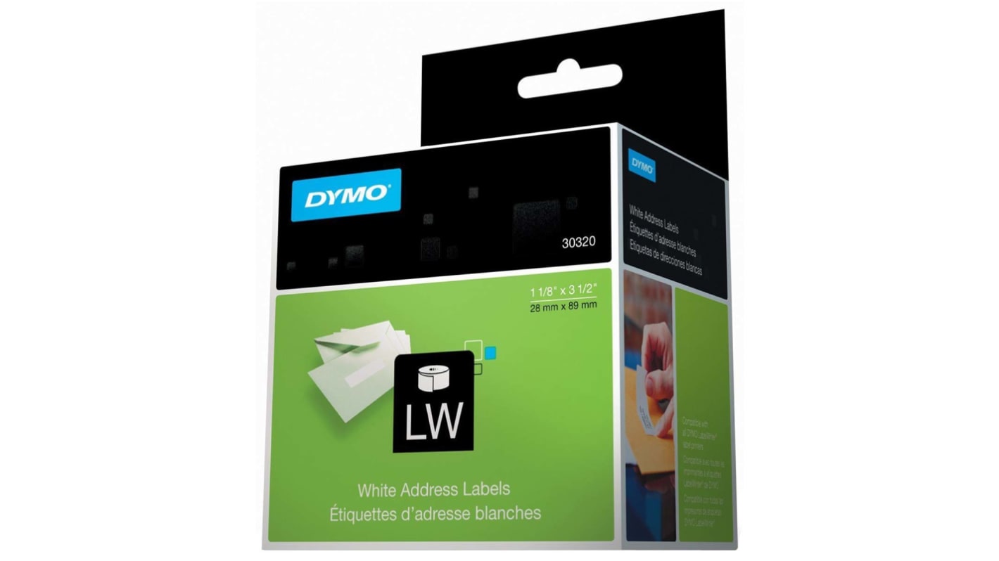 Dymo Black on White Label, 7 m Length, 19 mm Width, 89mm Label Length, 28mm Label Width