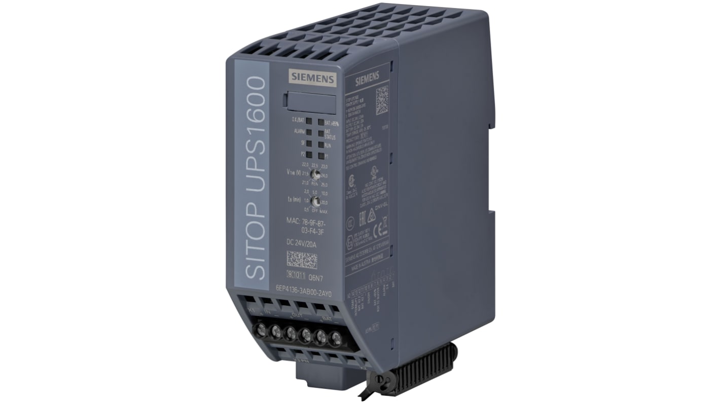 Siemens UPS电源, 480W, 24V 直流输出, 21 → 29V 直流输入, DIN导轨安装