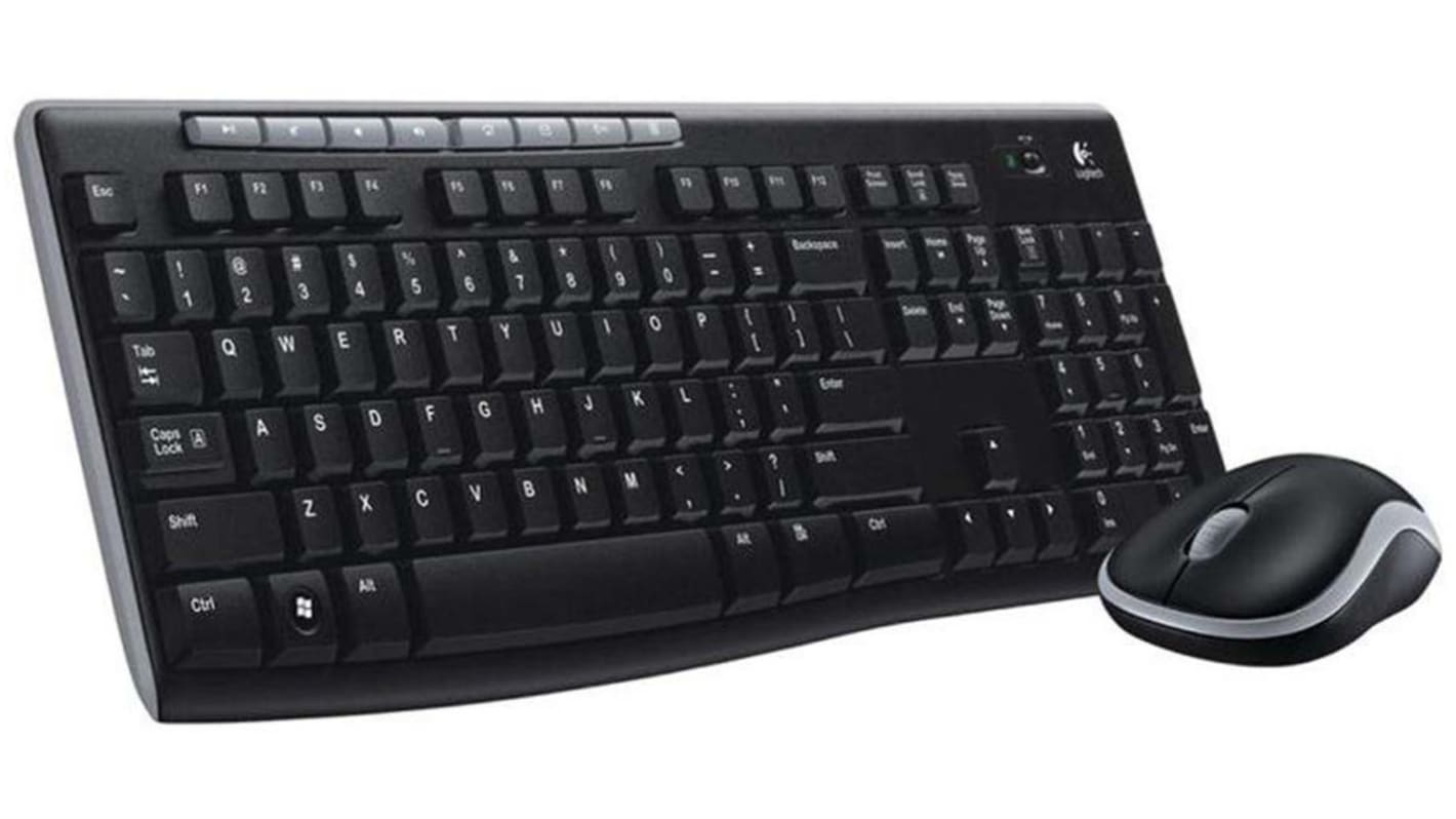 Logitech 紧凑型键盘, QWERTY（英国）布局, 黑色（键盘），黑色/灰色（鼠标）, MK270