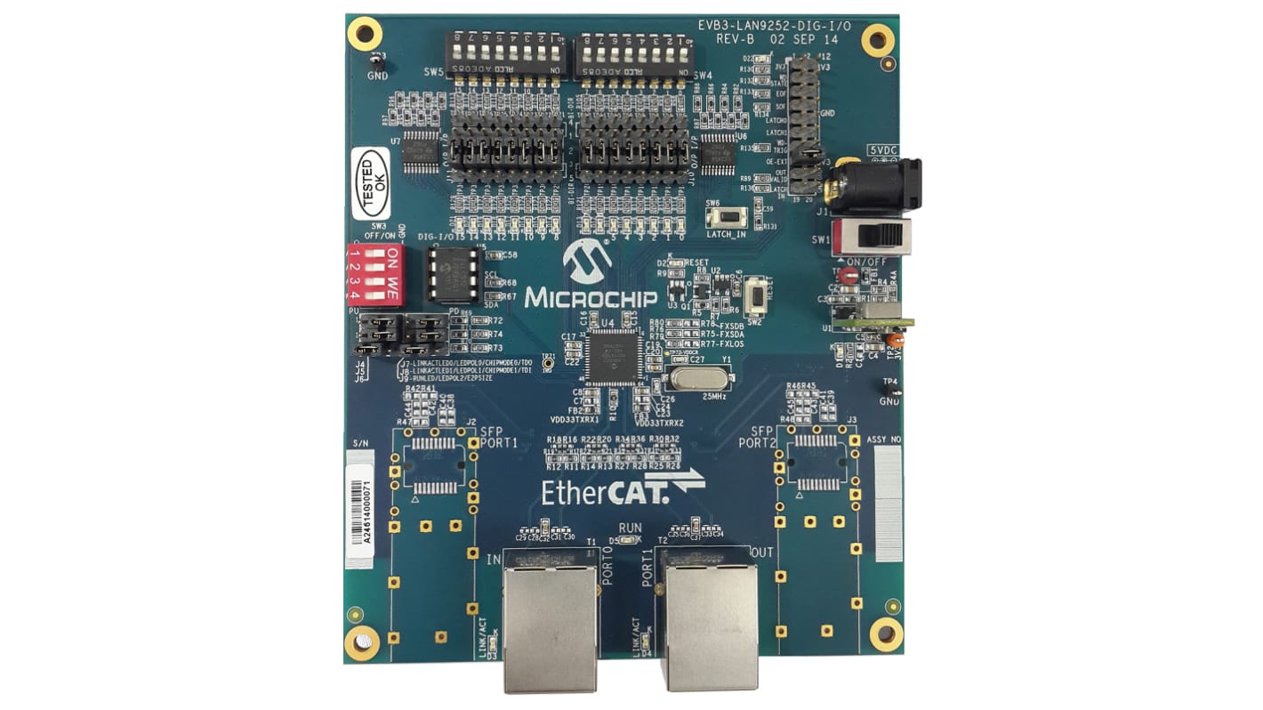 Module de développement de communication et sans fil Microchip EtherCAT Slave controller Evaluation Kit with DIG-IO PDI