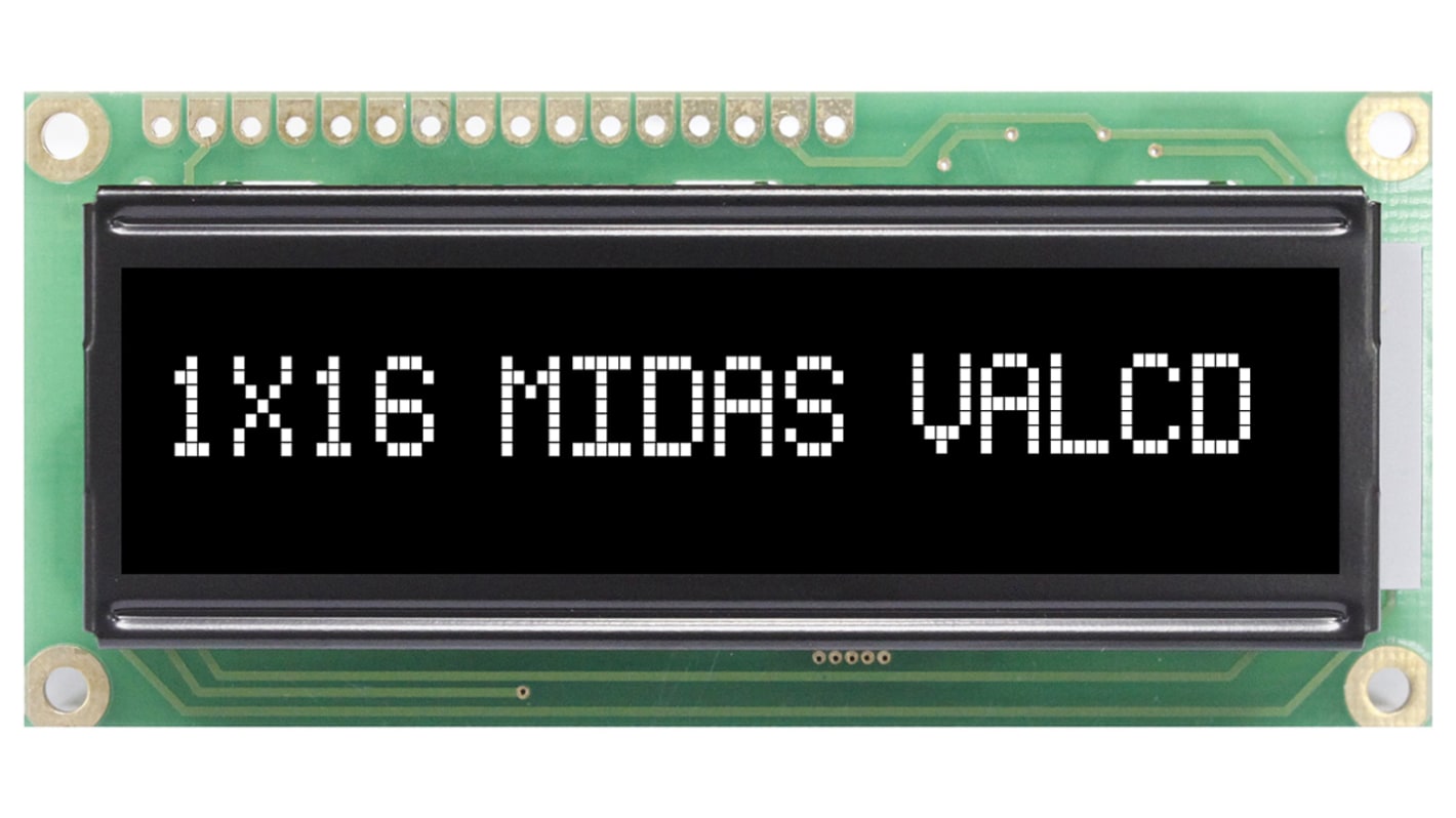 Midas MC11605A12W-VNMLW MC11605 Alphanumeric LCD Display Black, 1 Row by 16 Characters, Transmissive
