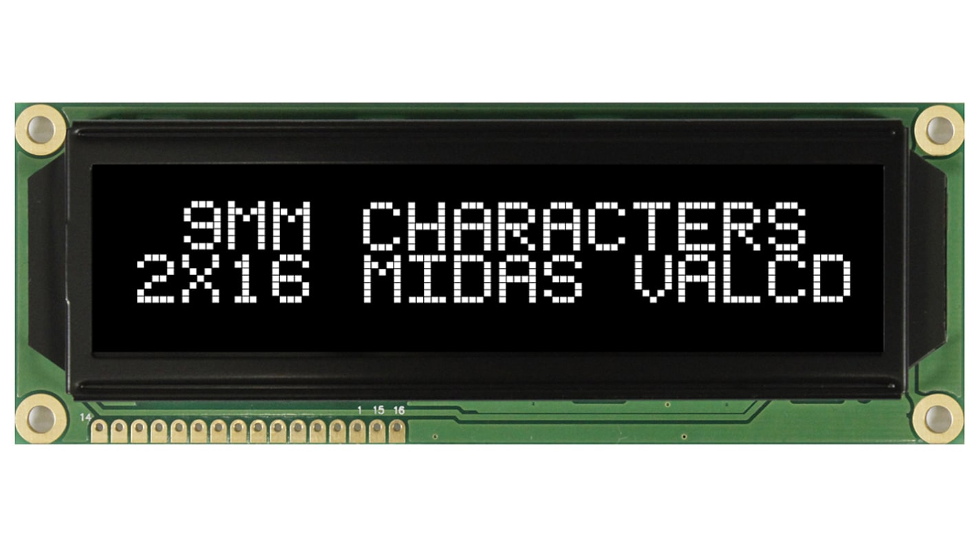 Midas MC21609A12W-VNMLW MC21609 Alphanumeric LCD Display Black, 2 Rows by 16 Characters, Transmissive