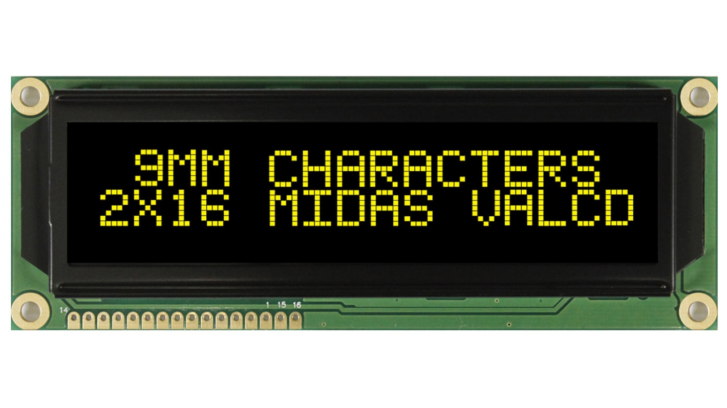 Midas MC21609A12W-VNMLY MC21609 Alphanumeric LCD Display Black, 2 Rows by 16 Characters, Transmissive