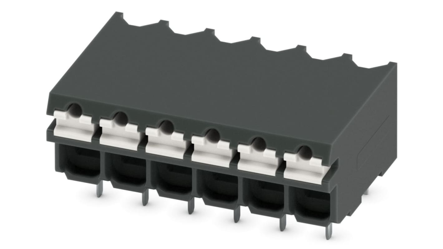 Phoenix Contact SPT-THR 1.5/ 6-H-3.5 P26 Series PCB Terminal Block, 3.5mm Pitch, Through Hole Mount, Spring Cage