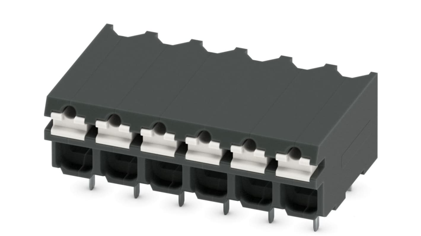 Phoenix Contact SPT-THR 1.5/ 6-H-3.81 P26 Series PCB Terminal Block, 3.81mm Pitch, Through Hole Mount, Spring Cage