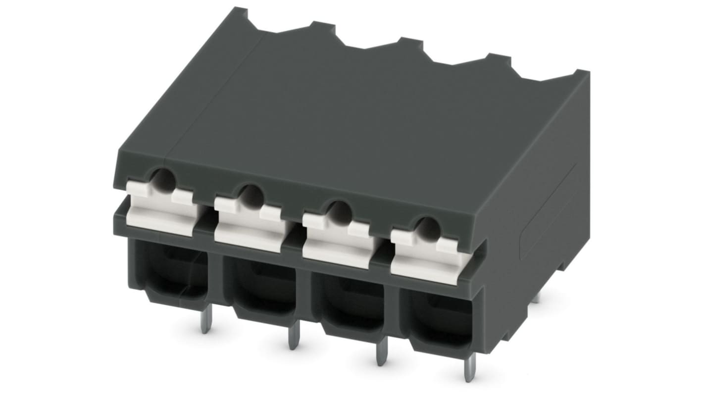 Phoenix Contact SPT-THR 1.5/ 4-H-3.81 P26 Series PCB Terminal Block, 3.81mm Pitch, Through Hole Mount, Spring Cage