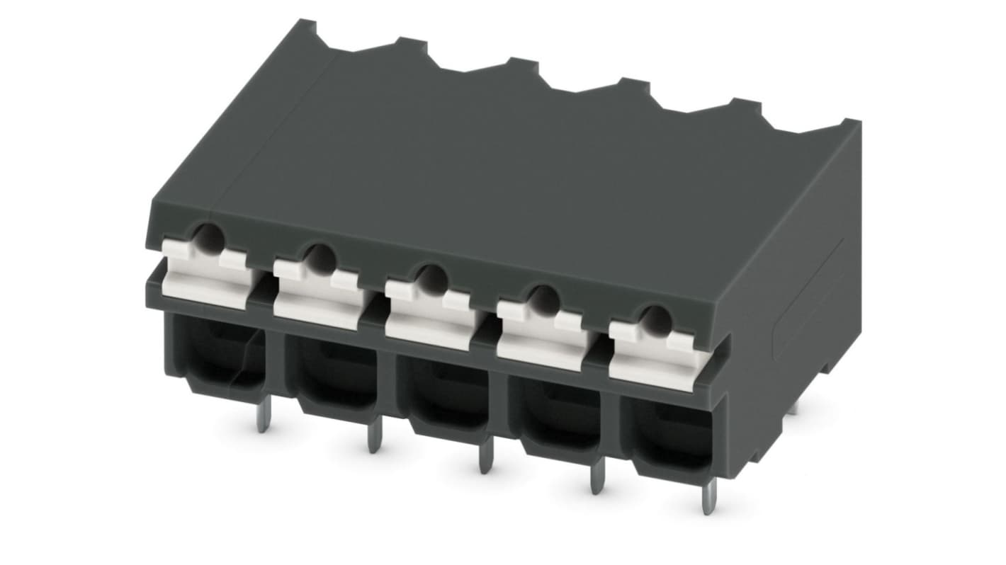 Phoenix Contact SPT-THR 1.5/ 5-H-3.81 P26 Series PCB Terminal Block, 3.81mm Pitch, Through Hole Mount, Spring Cage