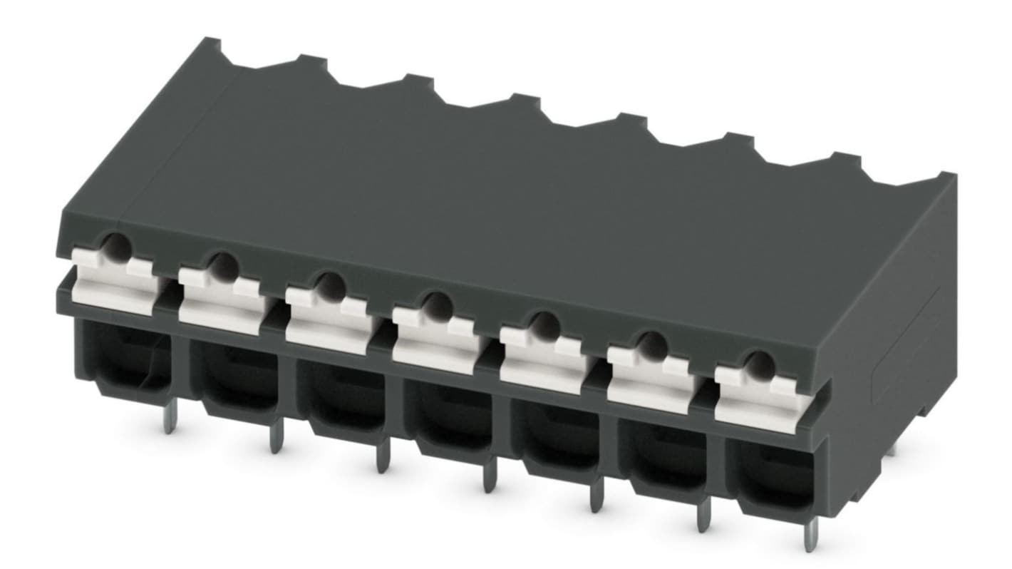 Phoenix Contact SPT-THR 1.5/ 7-H-3.81 P26 Series PCB Terminal Block, 3.81mm Pitch, Through Hole Mount, Spring Cage