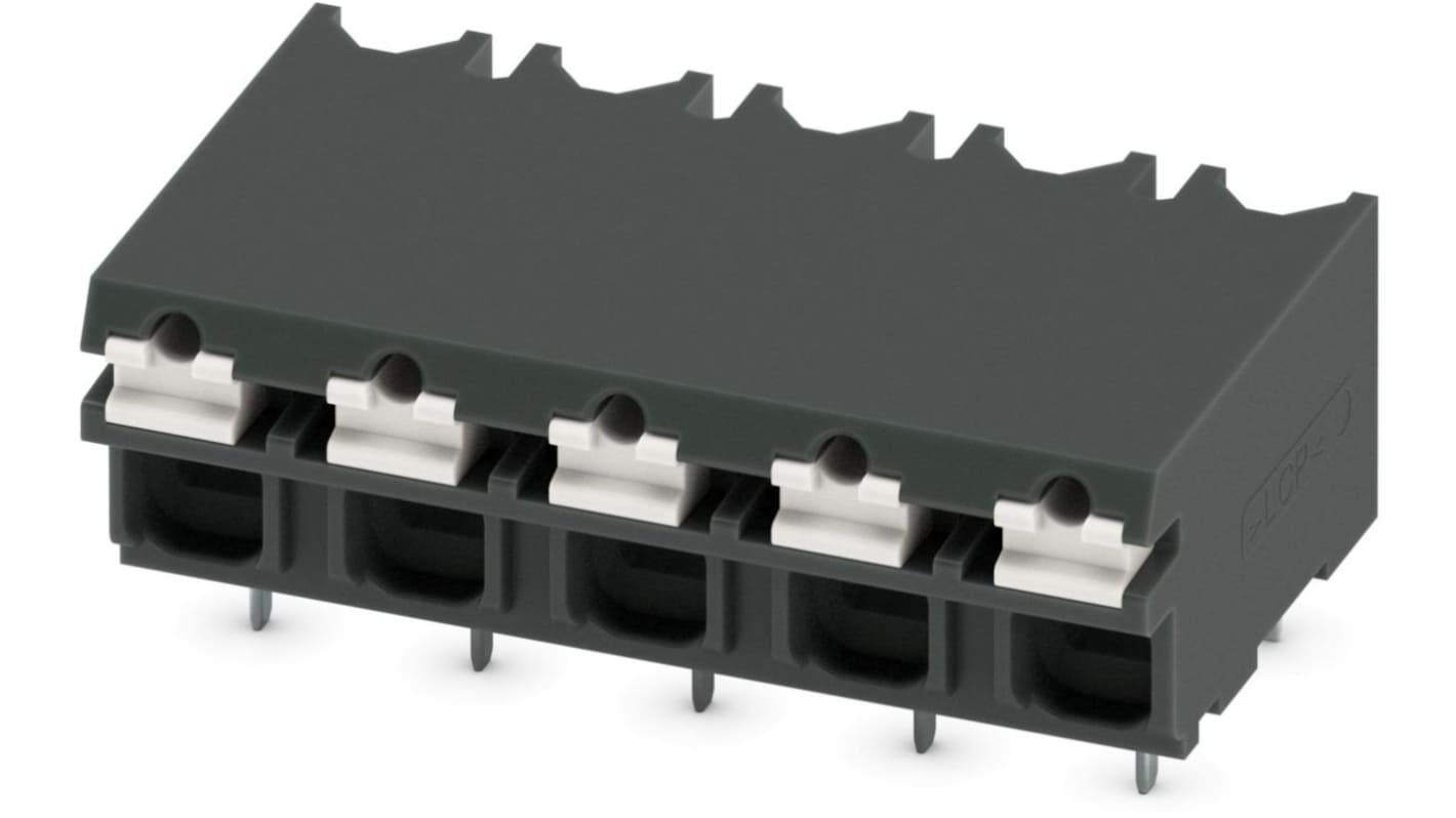 Phoenix Contact SPT-THR 1.5/ 5-H-5.0 P26 Series PCB Terminal Block, 5mm Pitch, Through Hole Mount, Spring Cage
