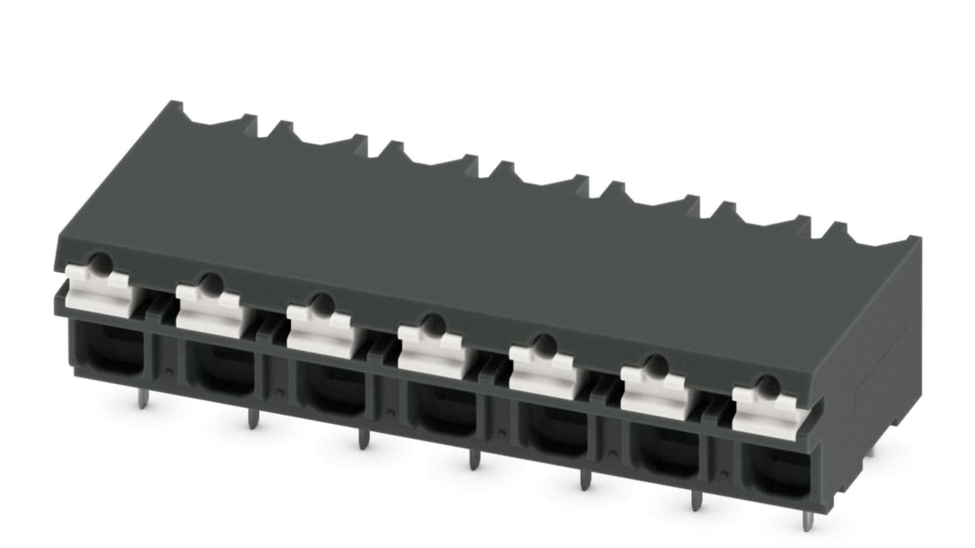 Phoenix Contact SPT-THR 1.5/ 7-H-5.08 P26 Series PCB Terminal Block, 5.08mm Pitch, Through Hole Mount, Spring Cage