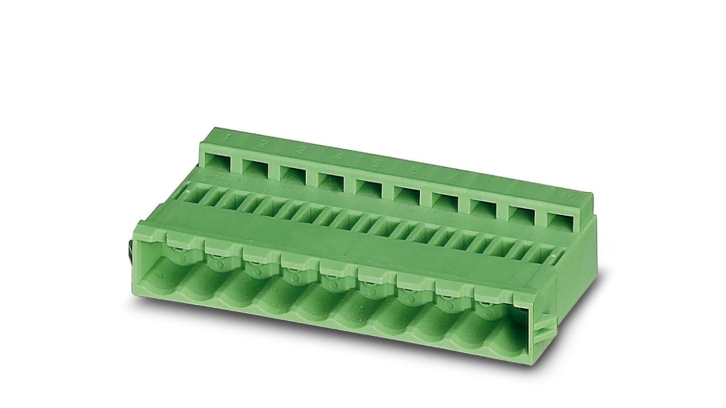 Phoenix Contact, 5.08mm Pitch, ICC 2.5/19-STZ-5.08, 19 Way, , Pluggable Terminal Block, Inverted Plug, Cable Mount,