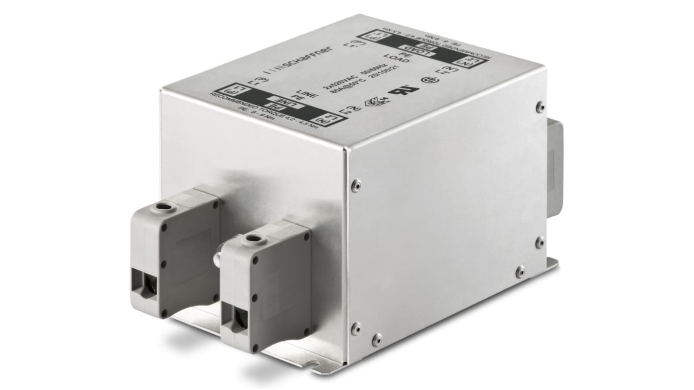 Schaffner, FN2412 32A 2 x 520/300 V ac DC → 400Hz, Chassis Mount RFI Filter, Screw, Single Phase