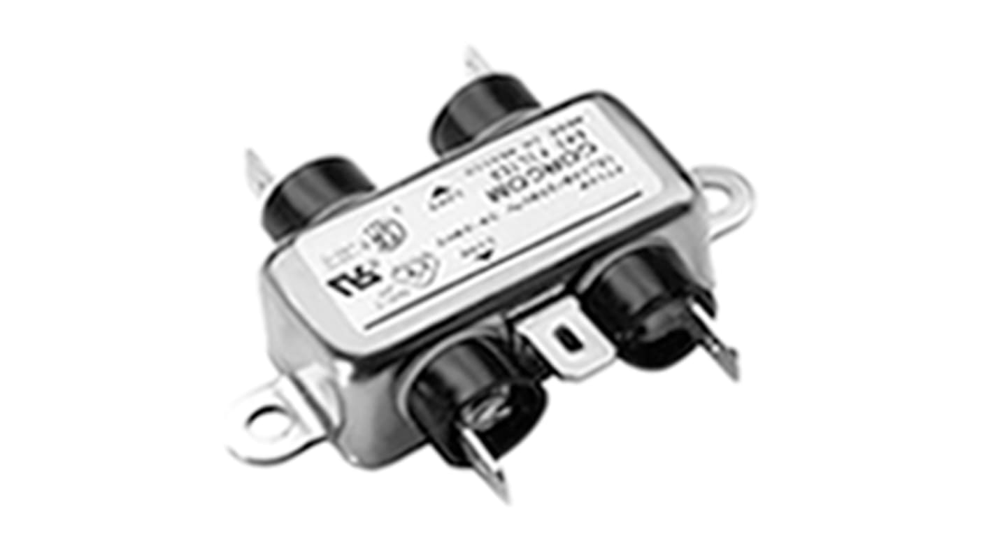 TE Connectivity 单相RFI滤波器, 10A, 250 V 交流, 50Hz, 法兰安装, Fast-On接端, 一阶, Corcom B系列