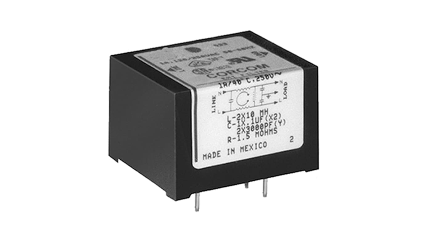 TE Connectivity 单相RFI滤波器, 10A, 250 V 交流, 50Hz, 通孔安装, PCB引脚接端, 一阶, Corcom EDP系列