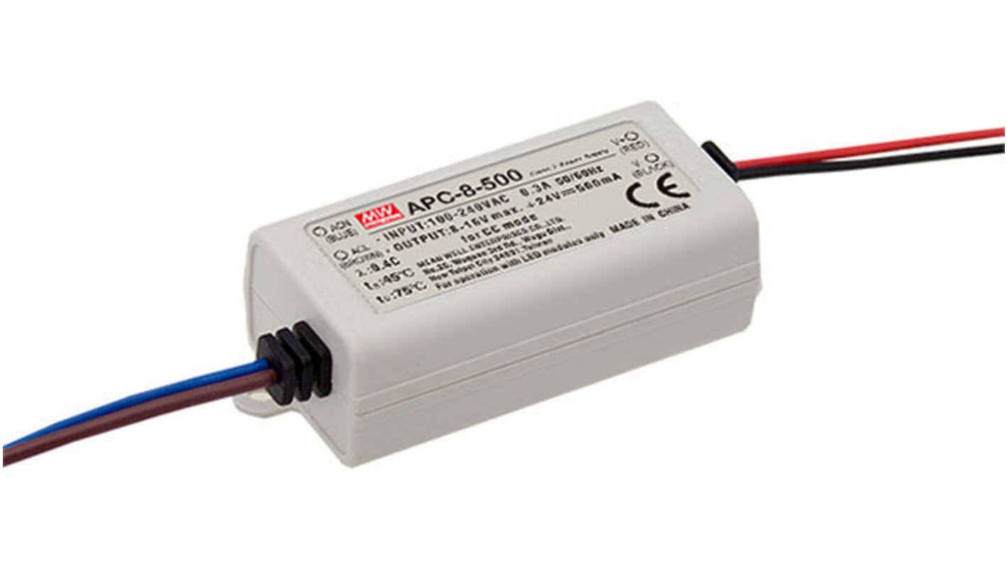 Driver LED corriente constante MEAN WELL APC-8 de salidas, IN: 127 → 370 V dc, 90 → 264 V ac, OUT: 5