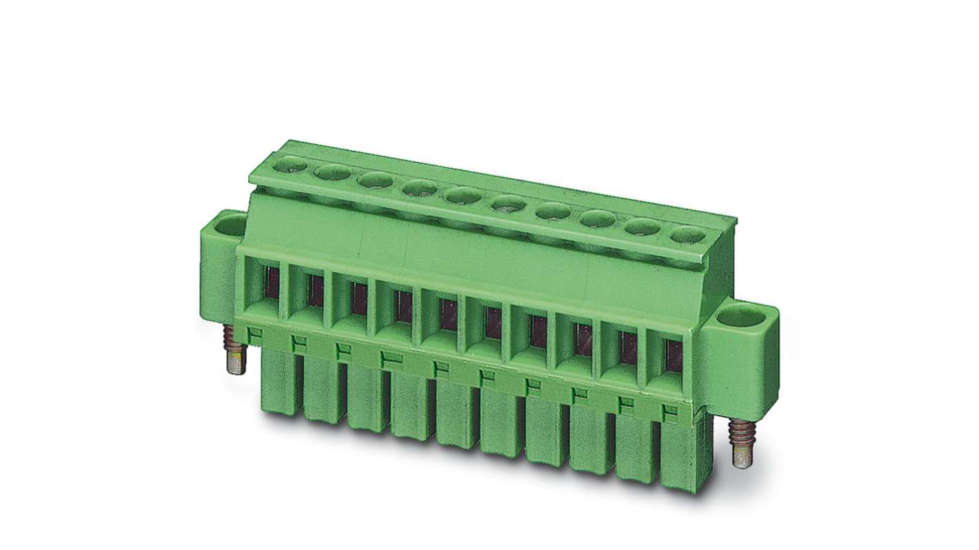 Phoenix Contact, 3.81mm Pitch, MCVW 1.5/10-STF-3.81, 10 Way, , Pluggable Terminal Block, Plug, Cable Mount, Screw