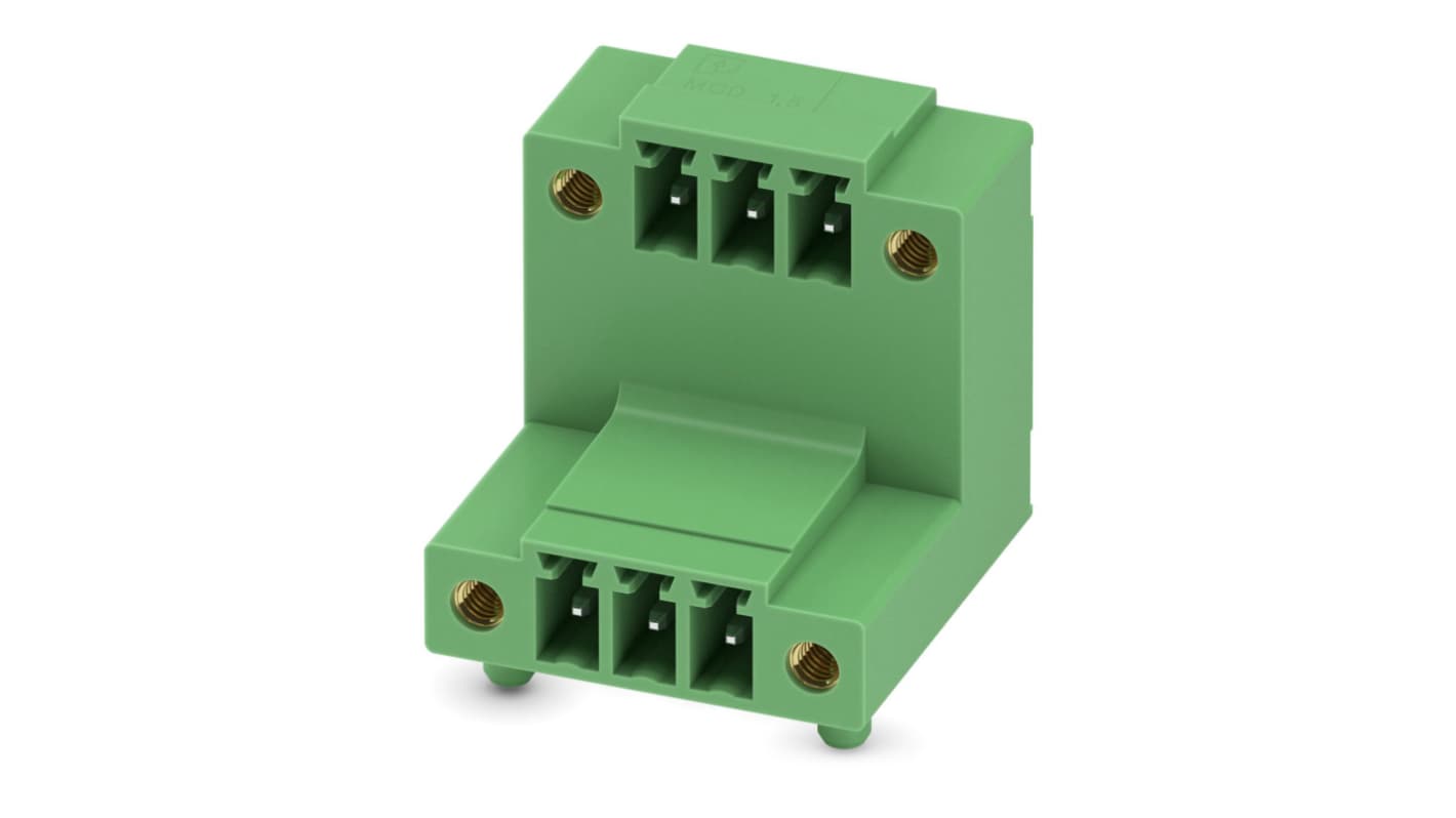 Phoenix Contact, 3.81mm Pitch, MCD 1.5/ 3-GF-3.81, 3 Way, Pluggable Terminal Block, Header, Solder Termination, 1830114