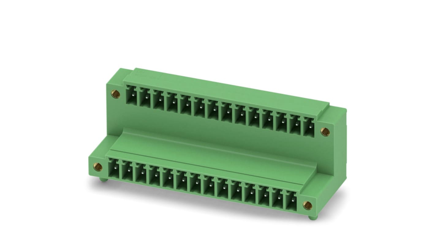 Phoenix Contact, 3.81mm Pitch, MCD 1.5/14-GF-3.81, 14 Way, Pluggable Terminal Block, Header, Solder Termination, 1830224