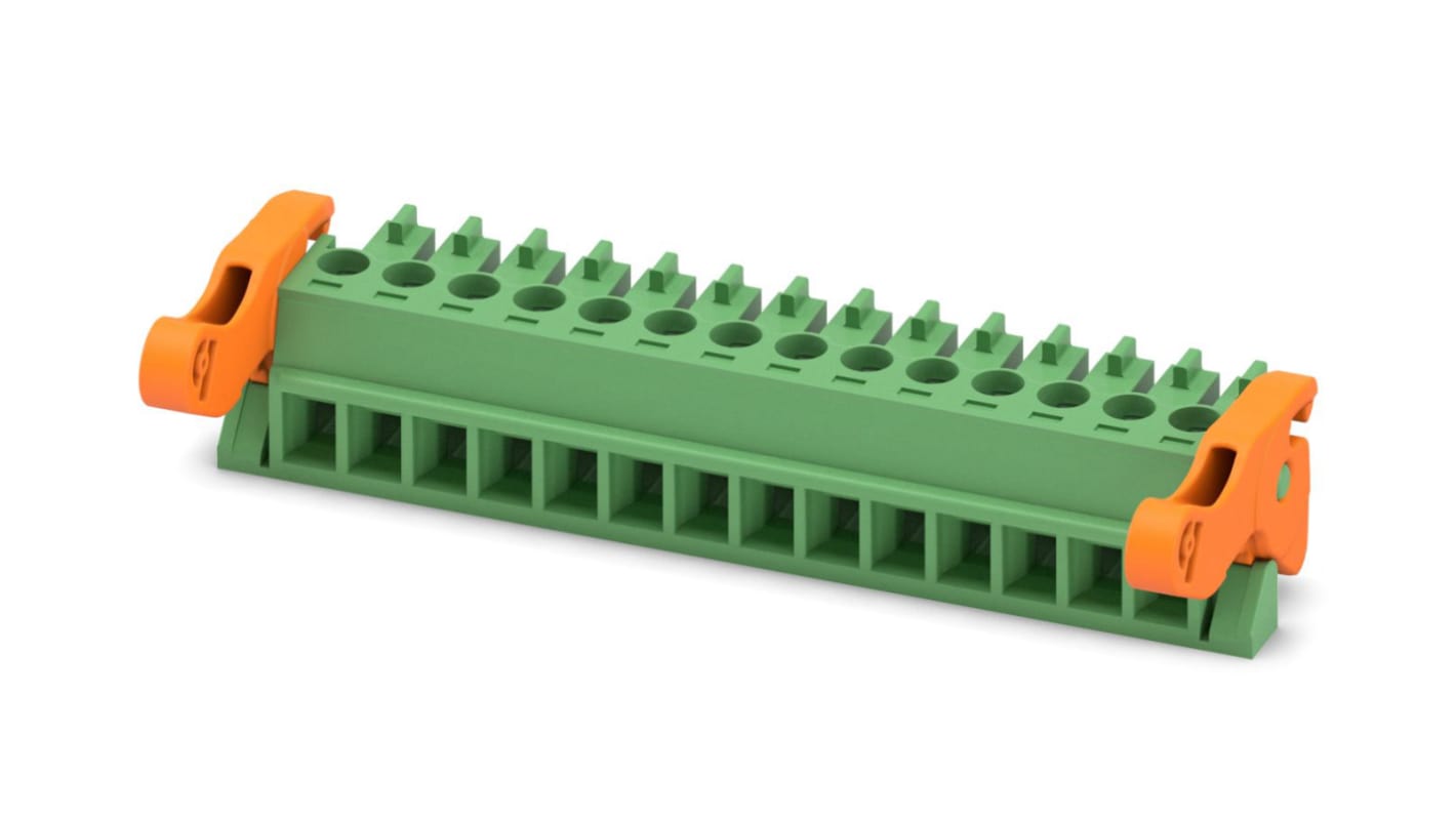Phoenix Contact, 3.81mm Pitch, MC 1.5/14-ST-3.81-LR, 14 Way, , Pluggable Terminal Block, Plug, Cable Mount, Screw
