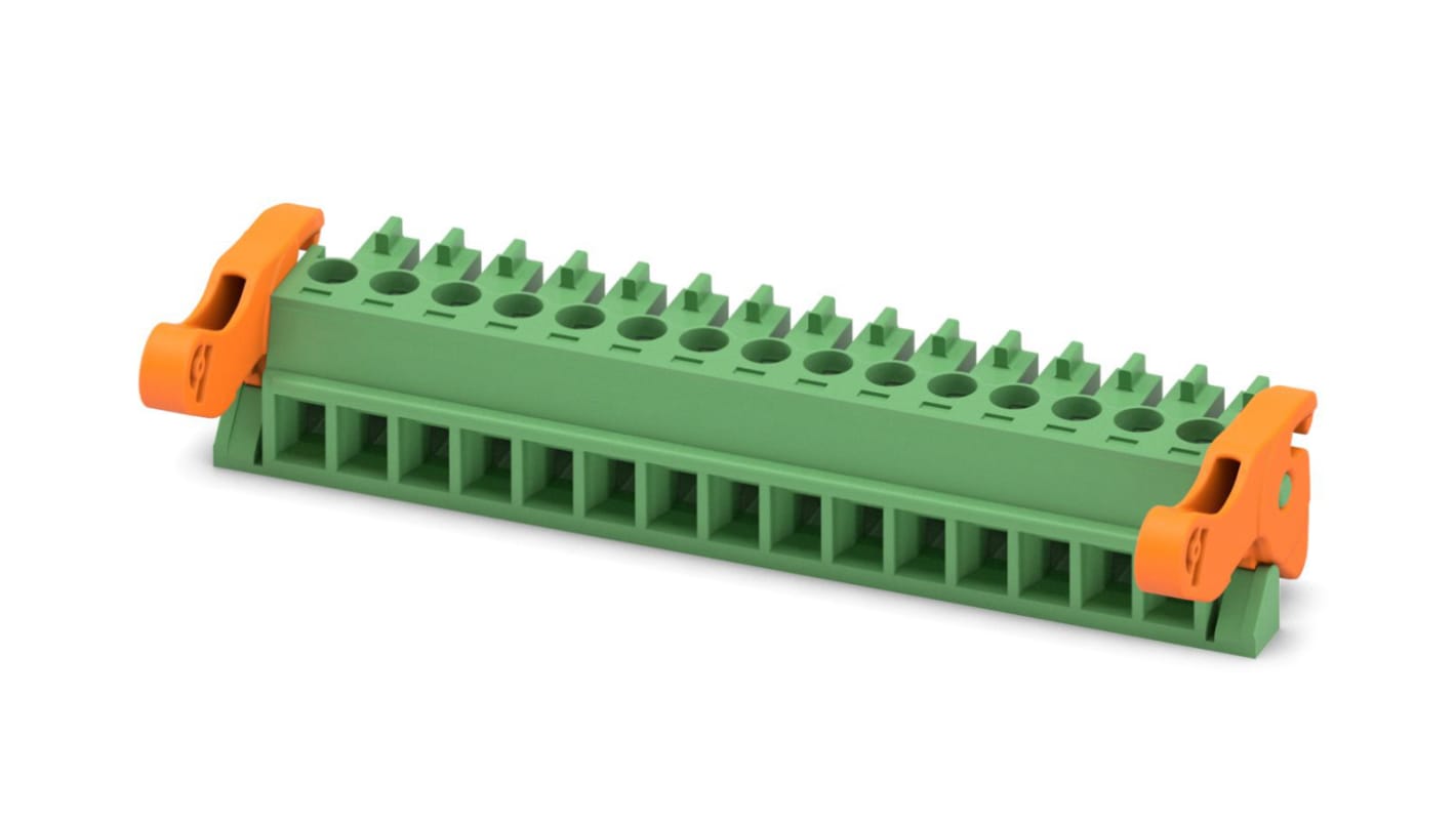 Phoenix Contact, 3.81mm Pitch, MC 1.5/15-ST-3.81-LR, 15 Way, , Pluggable Terminal Block, Plug, Cable Mount, Screw