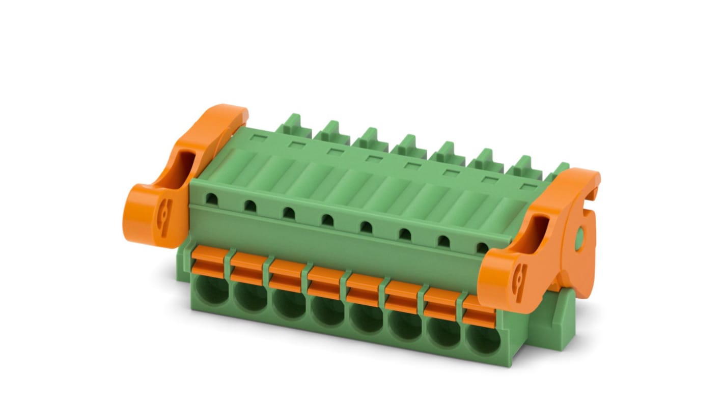 Phoenix Contact, 3.5mm Pitch, FK-MCP 1.5/ 8-ST-3.5-LR, 8 Way, , Pluggable Terminal Block, Plug, Cable Mount, Spring