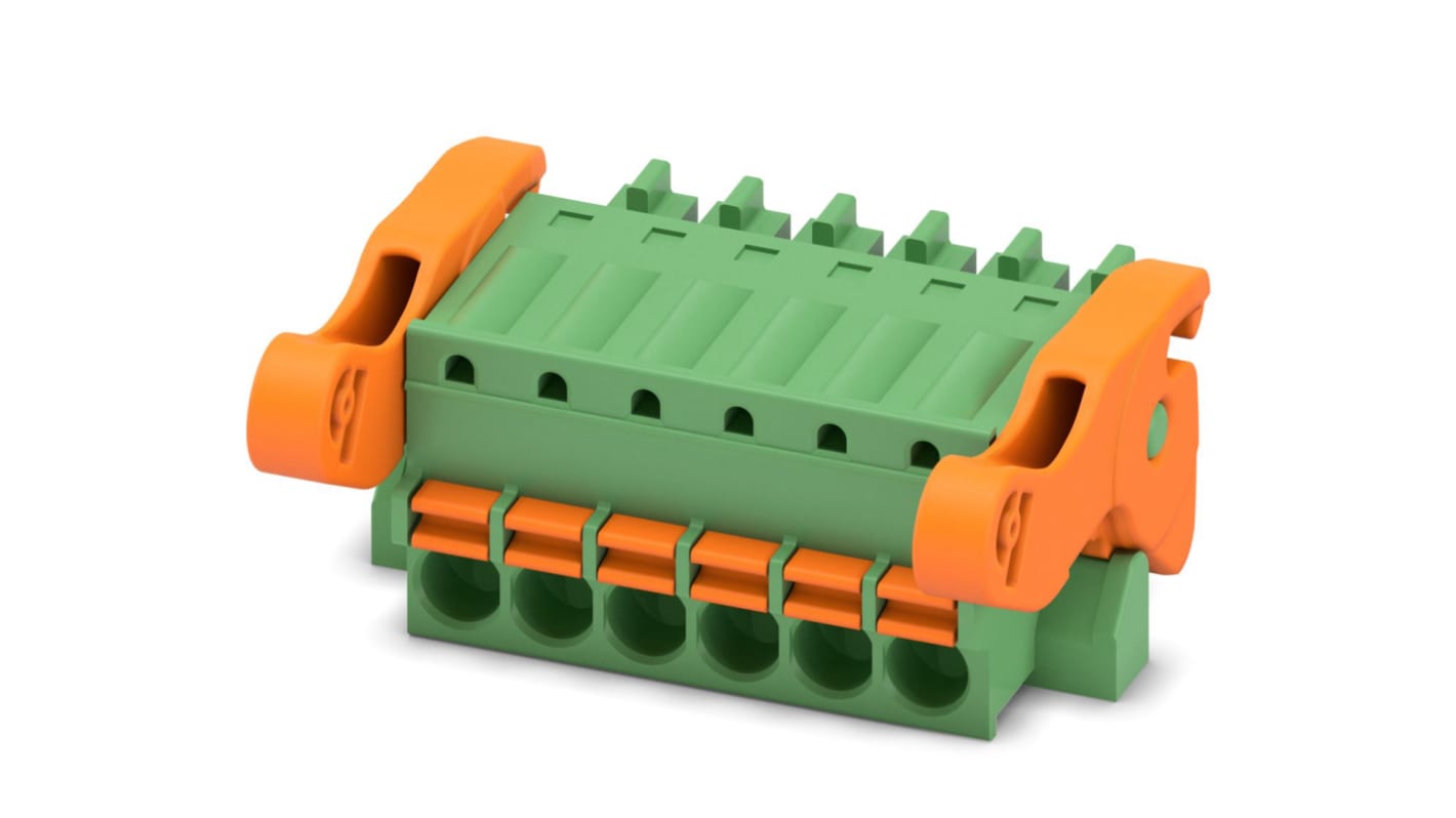 Phoenix Contact, 3.5mm Pitch, FK-MCP 1.5/ 6-ST-3.5-LR, 6 Way, , Pluggable Terminal Block, Plug, Cable Mount, Spring