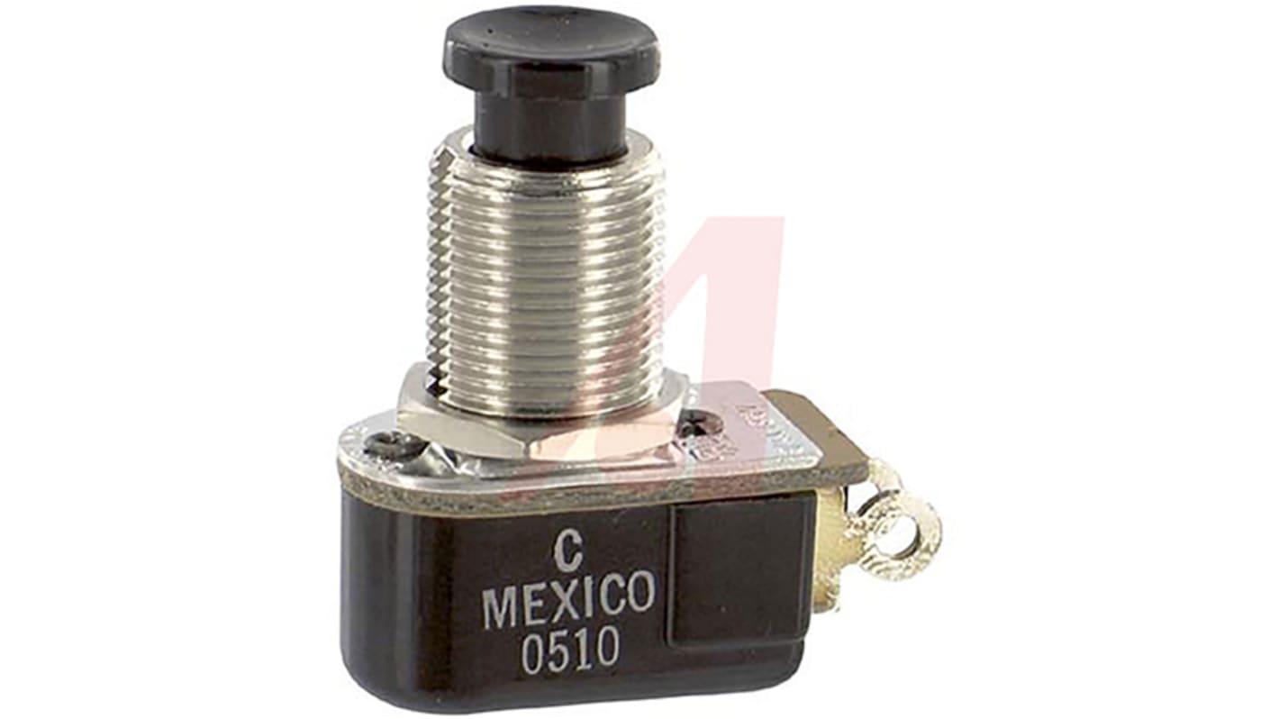 Carling Technologies Push Button Switch, Momentary, Panel Mount, 12.7mm Cutout, SPST, 125V ac