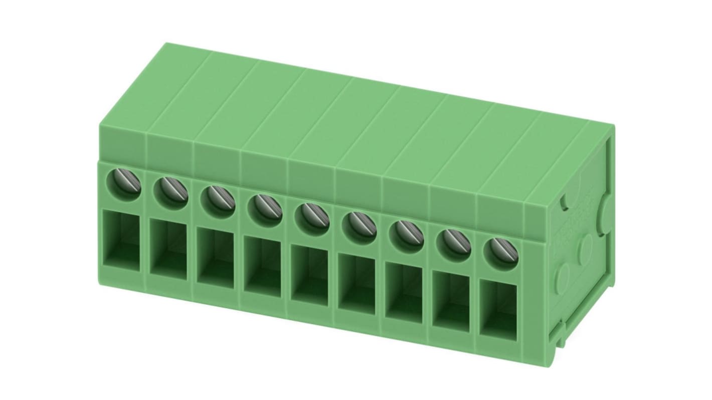 Phoenix Contact FRONT 2.5-H/SA 5/ 9 Series PCB Terminal Block, 9-Contact, 5mm Pitch, Through Hole Mount, Screw