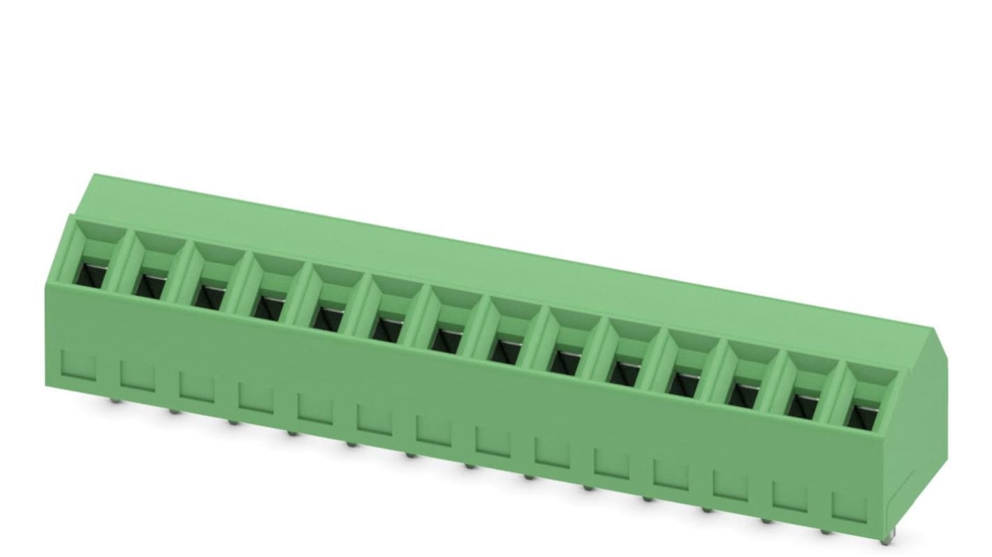 Phoenix Contact PCB端子排, 14p, 3.5mm间距, 10A, 400 V, THT安装, 螺钉端接, 绿色, SMKDS 1/14-3.5系列