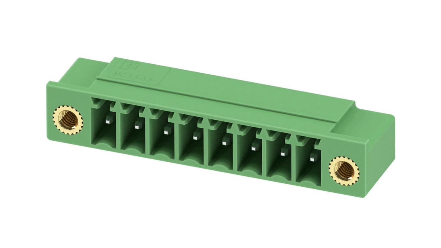 Phoenix Contact, 3.5mm Pitch, MC 1.5/ 8-GF-3.5-LR, 8 Way, Right Angle, Pluggable Terminal Block, Header, Through Hole,