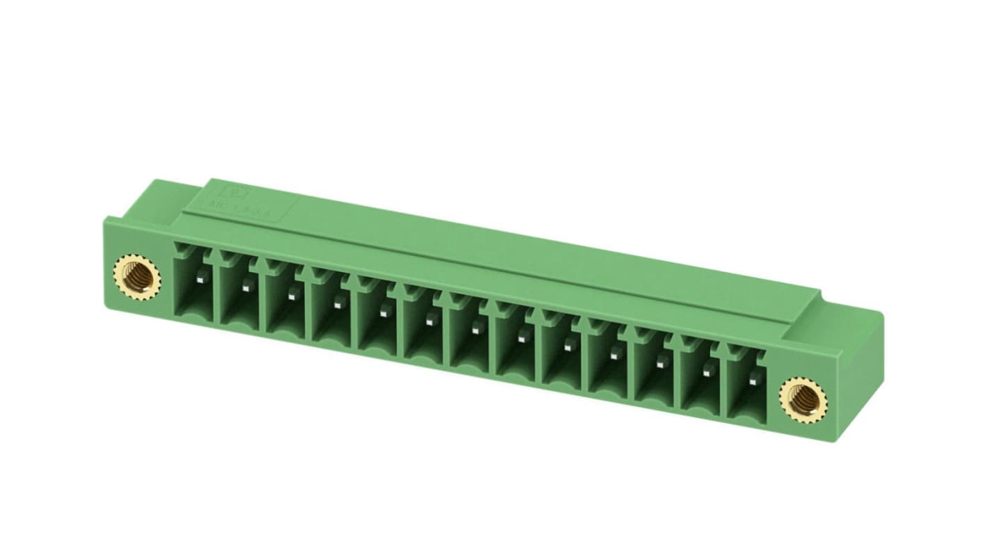 Phoenix Contact, 3.5mm Pitch, MC 1.5/13-GF-3.5-LR, 13 Way, Right Angle, Pluggable Terminal Block, Header, Through Hole,