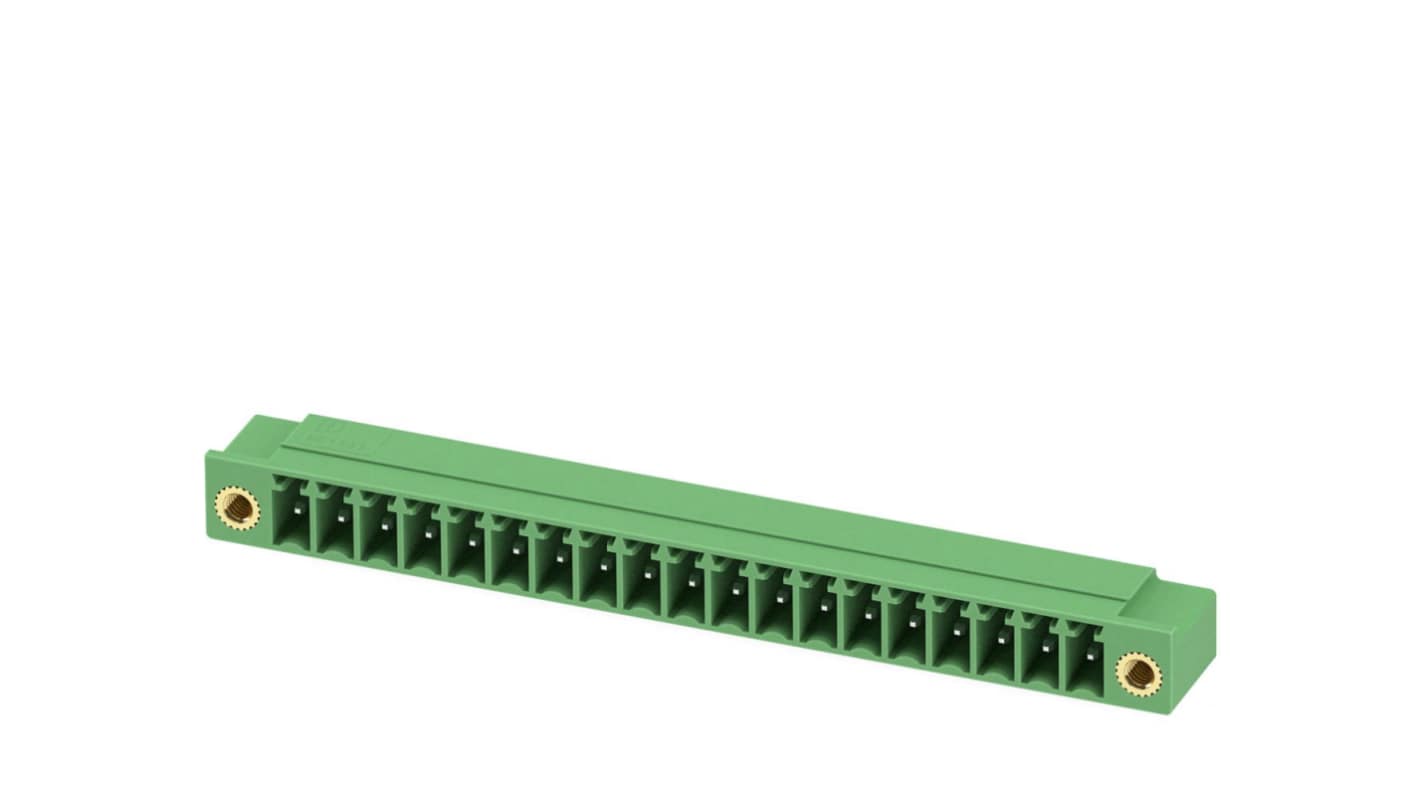 Phoenix Contact, 3.5mm Pitch, MC 1.5/19-GF-3.5-LR, 19 Way, Right Angle, Pluggable Terminal Block, Header, Through Hole,