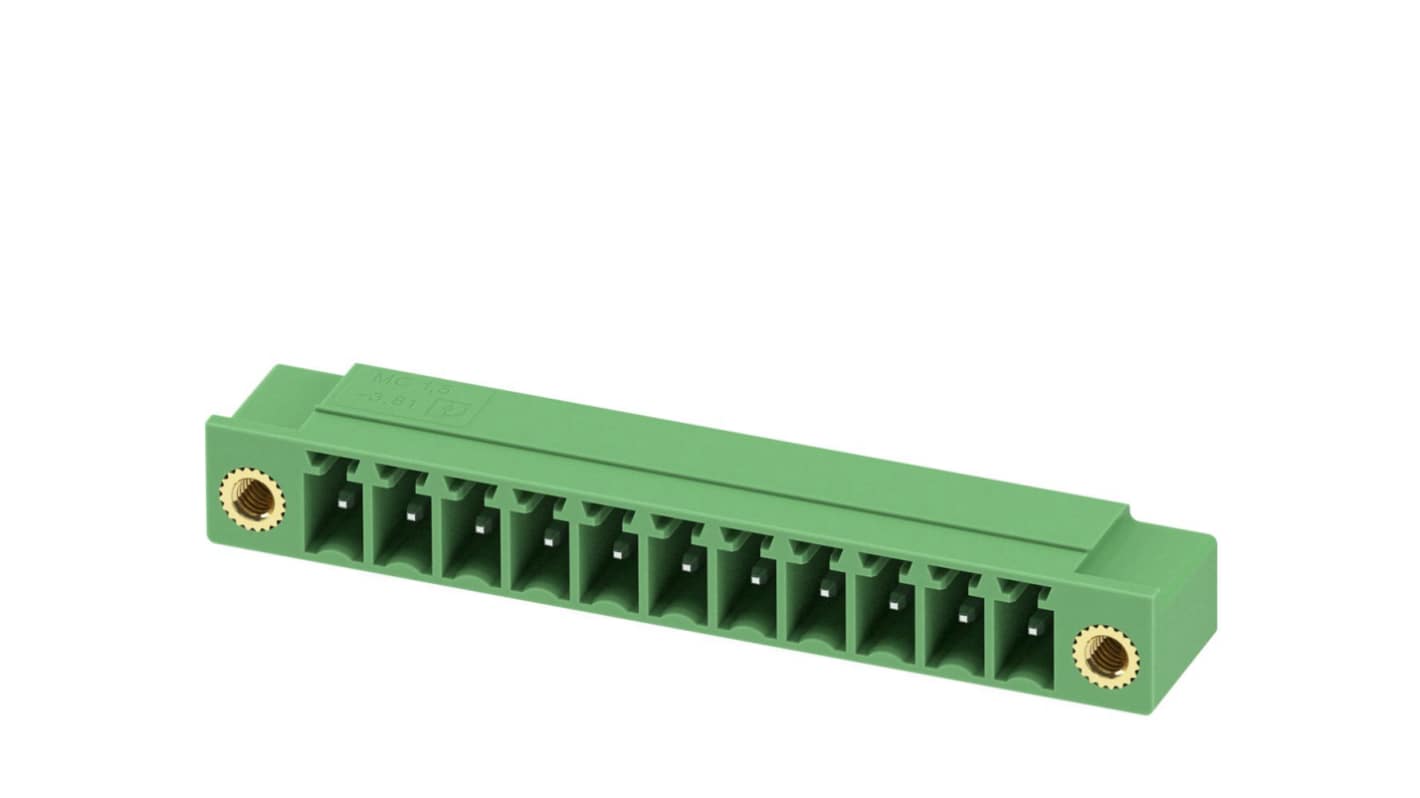 Phoenix Contact, 3.81mm Pitch, MC 1.5/11-GF-3.81-LR, 11 Way, Right Angle, Pluggable Terminal Block, Header, Through