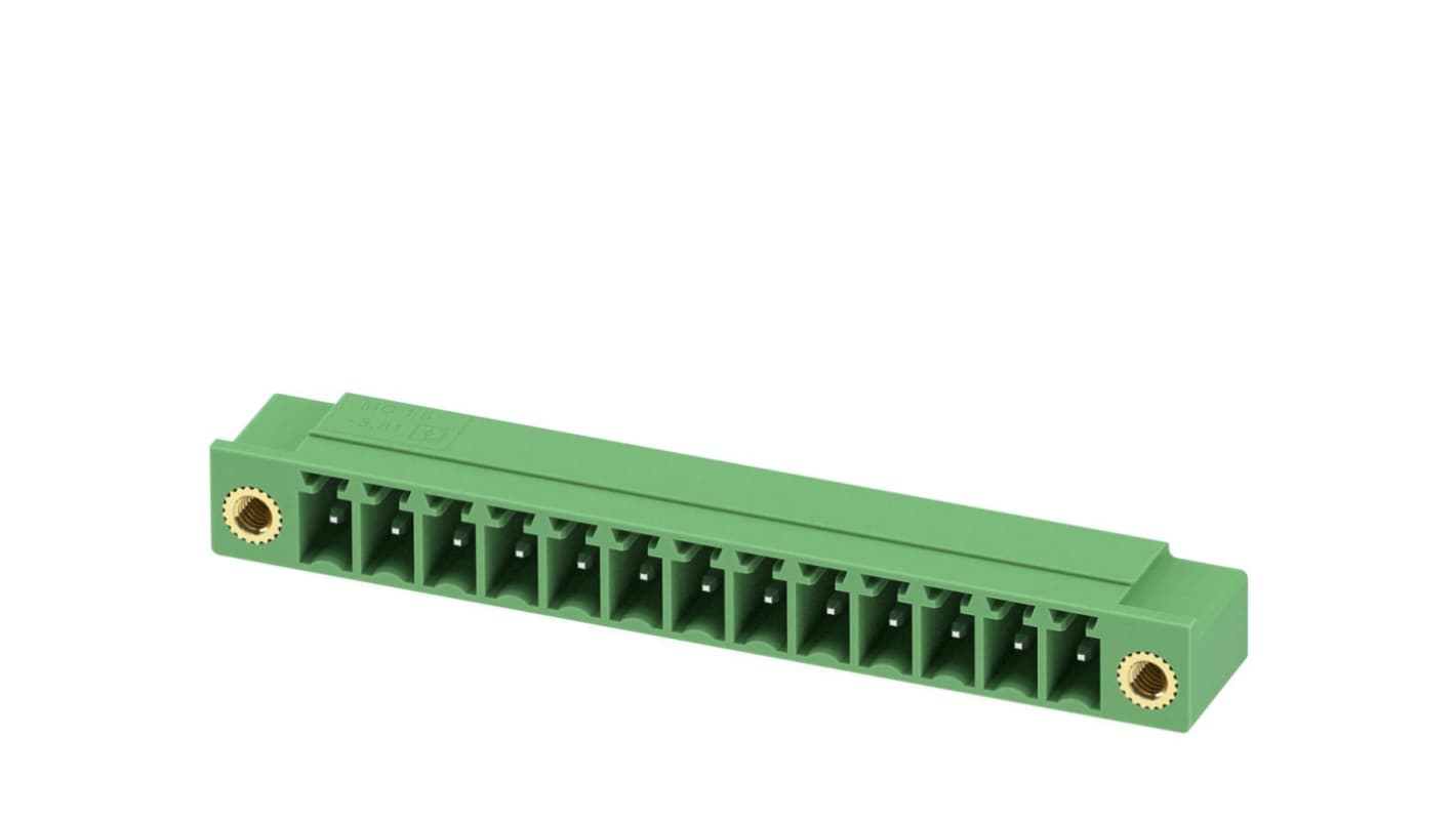 Phoenix Contact, 3.81mm Pitch, MC 1.5/13-GF-3.81-LR, 13 Way, Right Angle, Pluggable Terminal Block, Header, Through