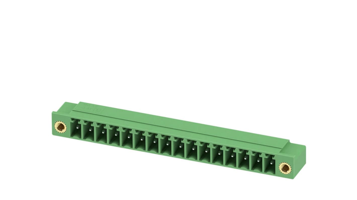 Phoenix Contact, 3.81mm Pitch, MC 1.5/16-GF-3.81-LR, 16 Way, Right Angle, Pluggable Terminal Block, Header, Through