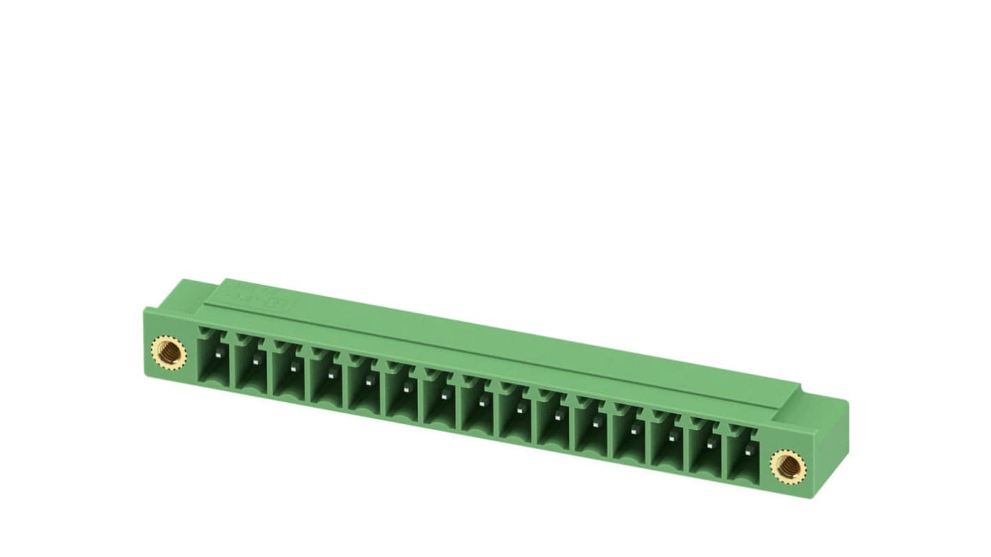 Phoenix Contact, 3.81mm Pitch, MC 1.5/15-GF-3.81-LR, 15 Way, Right Angle, Pluggable Terminal Block, Header, Through