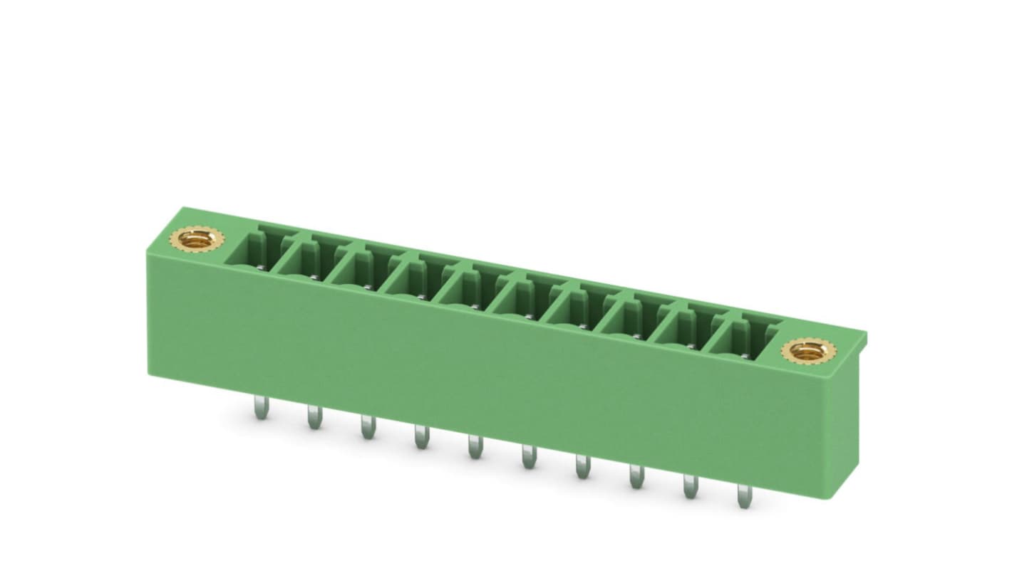 Phoenix Contact, 3.81mm Pitch, MCV 1.5/10-GF-3.81-LR, 10 Way, Pluggable Terminal Block, Header, Solder Termination,