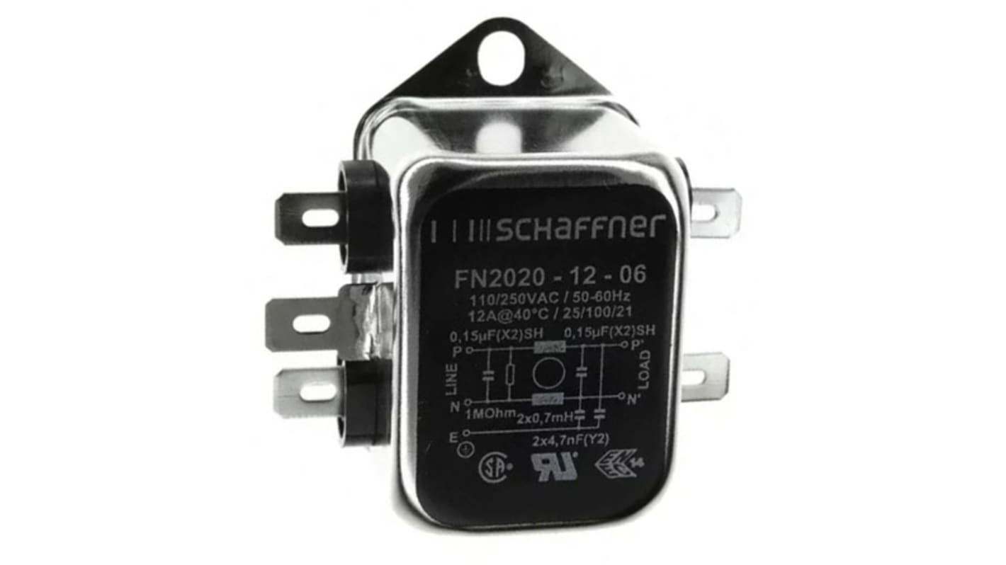 Schaffner RFIフィルタ, 12A, 250 V ac, 単相 シャーシーマウント