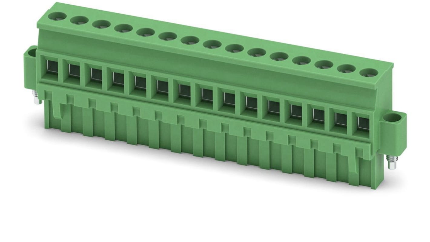 Borne para PCB Phoenix Contact serie MVSTBR 2.5/15-STF, de 15 vías, paso 5mm, 630 V, 12A, terminación Tornillo