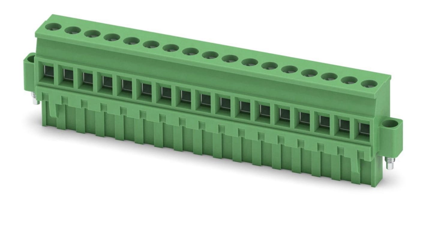 Phoenix Contact MVSTBR 2.5/17-STF Series PCB Terminal Block, 17-Contact, 5mm Pitch, Screw Termination