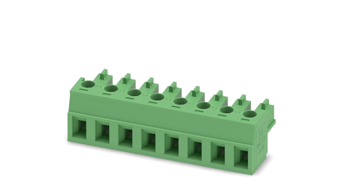 Phoenix Contact, 5.08mm Pitch, MC 1.5/ 8-ST-5.08, 8 Way, , Pluggable Terminal Block, Plug, Cable Mount, Screw