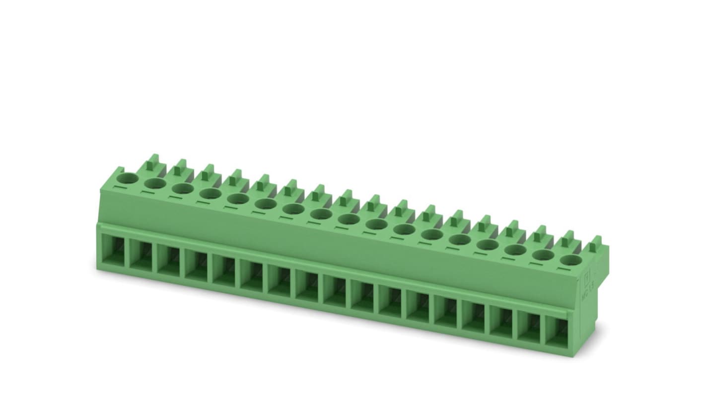 Phoenix Contact, 3.81mm Pitch, MC 1.5/17-ST-3.81, 17 Way, , Pluggable Terminal Block, Plug, Cable Mount, Screw